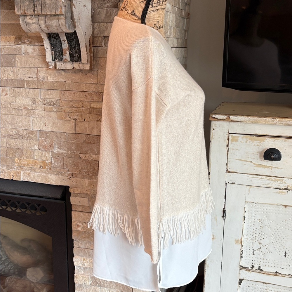 tyler boe 100% cashmere layered fringe sweater tunic in a pearl beige color - Picture 8 of 16
